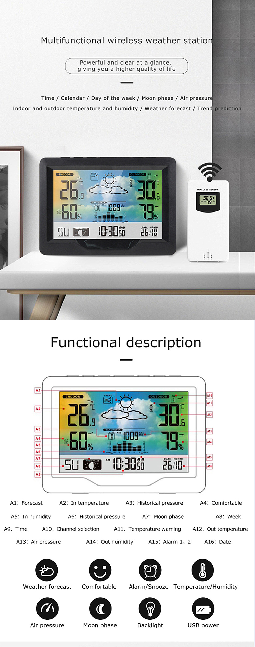 WirelessWeatherStationClockDigitalIndoorThermometerHygrometerMeter12HAirPressureRecordMoonPhaseBarom-1970251-1