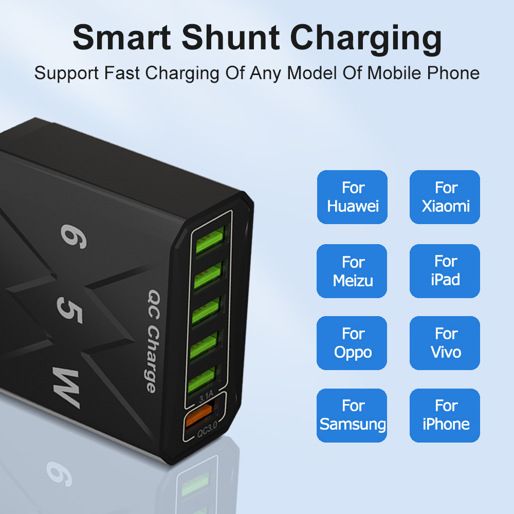 65W6-PortUSBCharger31AUSB-A5QC30FastChargingWallChargerAdapterEUPlugUSPlugforiPhone12131414ProforHua-1993322-3