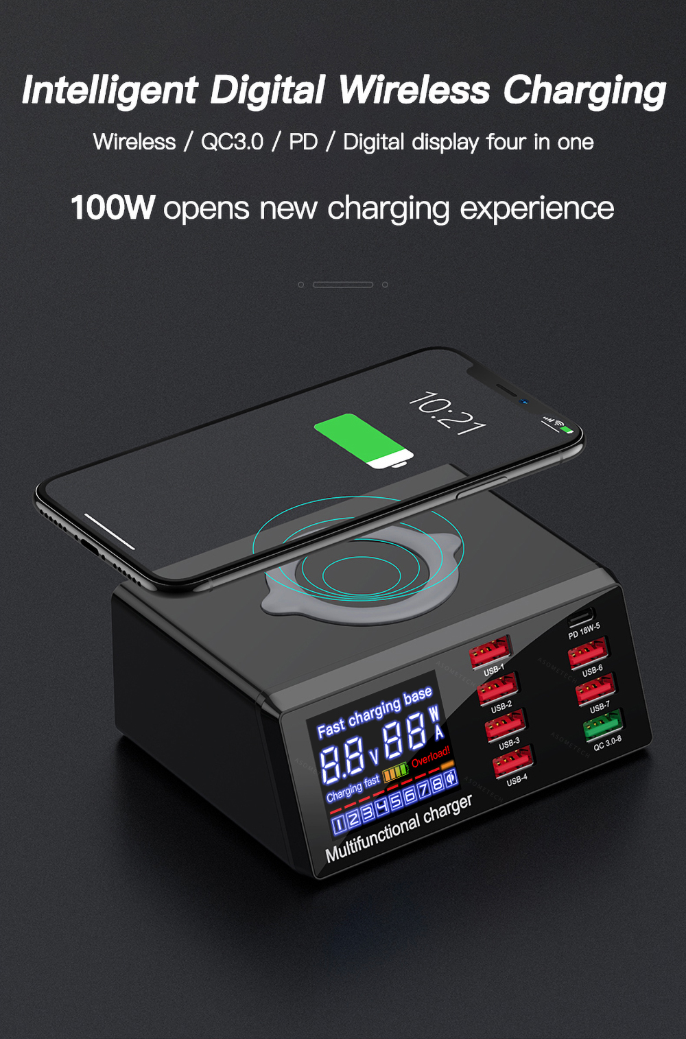 Bakeey100W8-PortUSBPDChargerPD30QC30DesktopChargingStationSmartCharger10WWirelessChargerChargingPadF-1716456-1