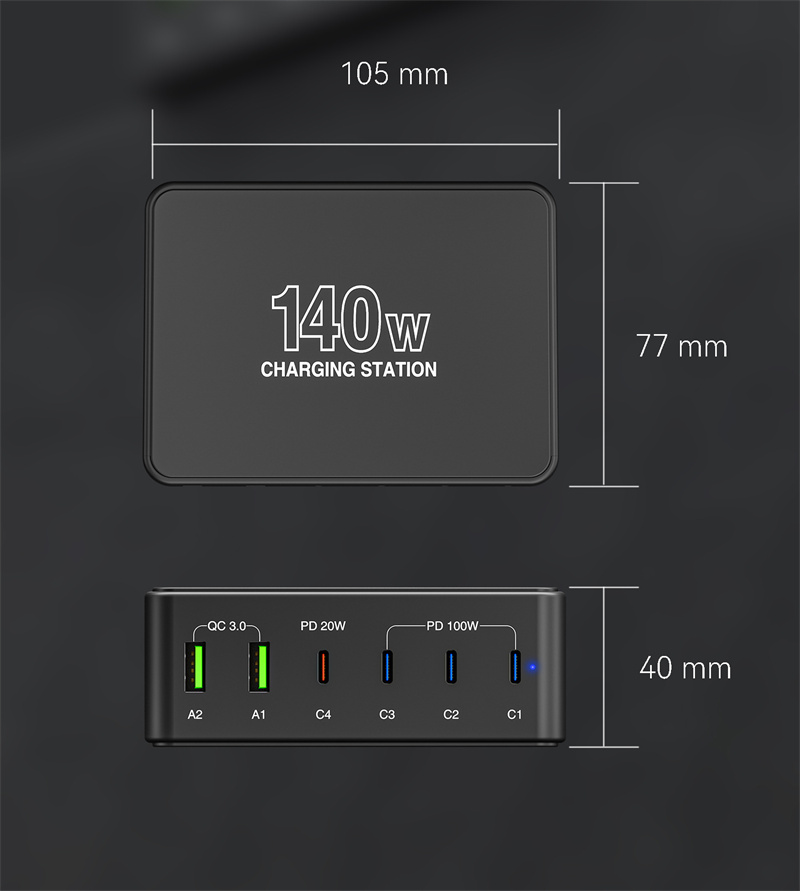 BakeeyH118140W6-PortUSBPDCharger2USB-A4USB-CPD30QC30PPSSCPAFCFastChargingDesktopChargingStationEUPlu-2005585-12