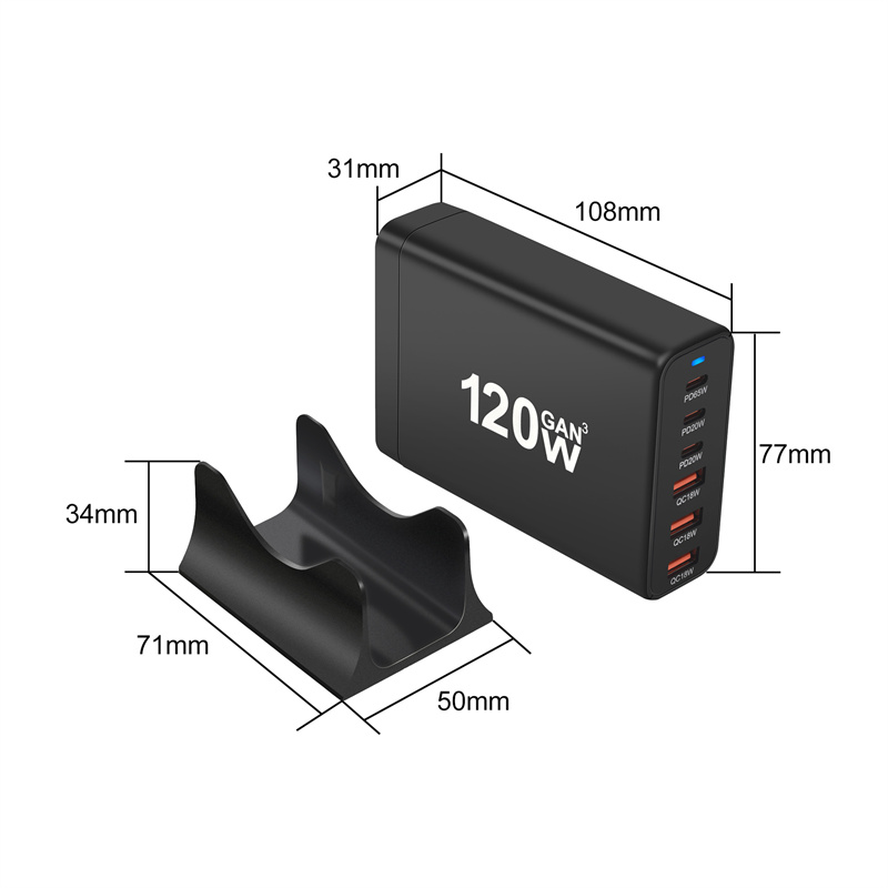 GaNTech120W6-PortUSBPDCharger3USB-A3USB-CFastChargingDesktopChargingStationEUPlugforiPhone151413forH-2013154-8