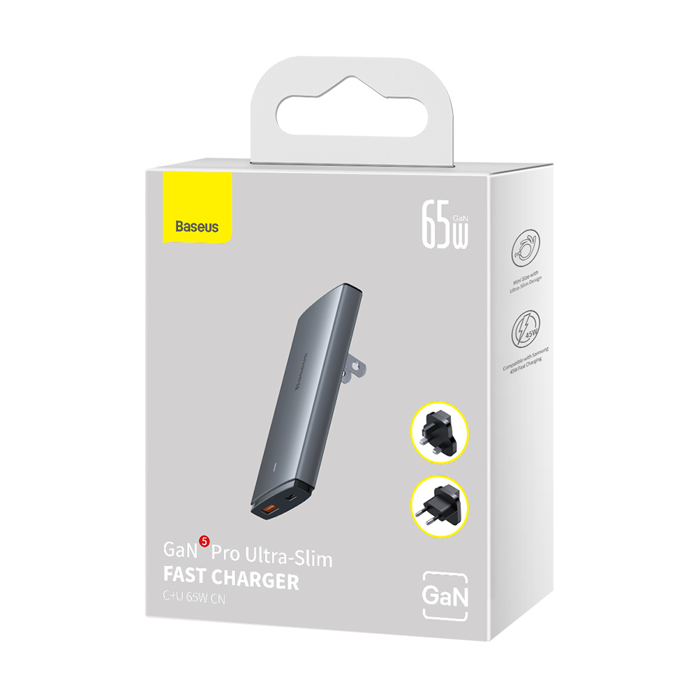 GaNTechBaseus65W2-PortUSBCharger45WType-C20WUSB-AFastChargingWallChargerAdapterCNPlugwith100W5AType-1990141-9