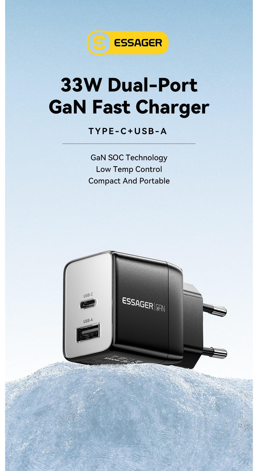 GaNTechESSAGERES-CD3933W2-PortUSBPDChargerUSB-AUSB-CQC40PD30PPSFCPAFCiP24AFastChargingWallChargerAda-2008501-1