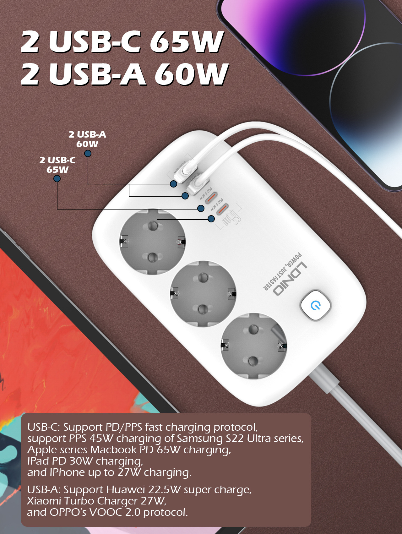 GaNTechLDNIO3250W7-PortPowerStrip2USB-A2USB-C3SocketPDQC30FastChargingDesktopChargingStationEUPlugfo-1994943-4