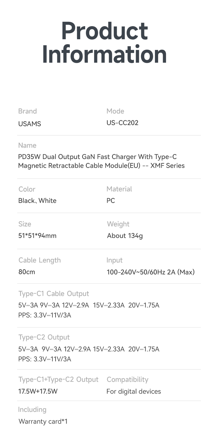 GaNTechUSAMSUS-CC202PD35W2-PortUSBPDChargerDual175WType-CFastChargingWallChargerAdapterEUPlugforiPho-2000010-11