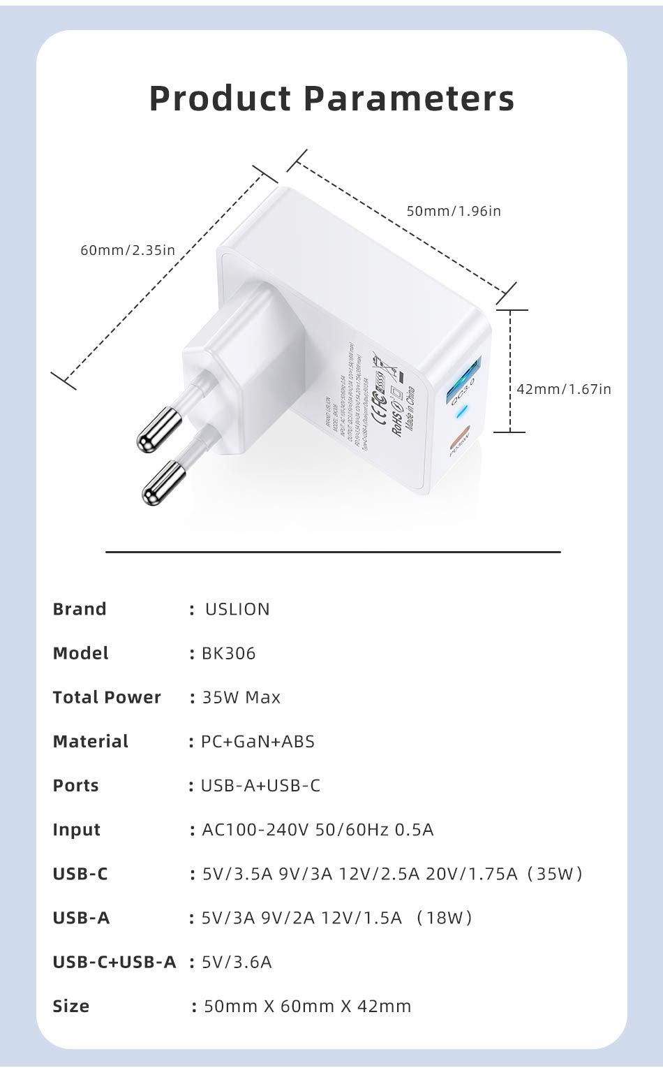 GaNTechUSLIONBK306PD35W2-PortUSBPDChargerUSB-AUSB-CPD30QC30PPSAFCSCPSSCPFastChargingWallChargerAdapt-2005582-11