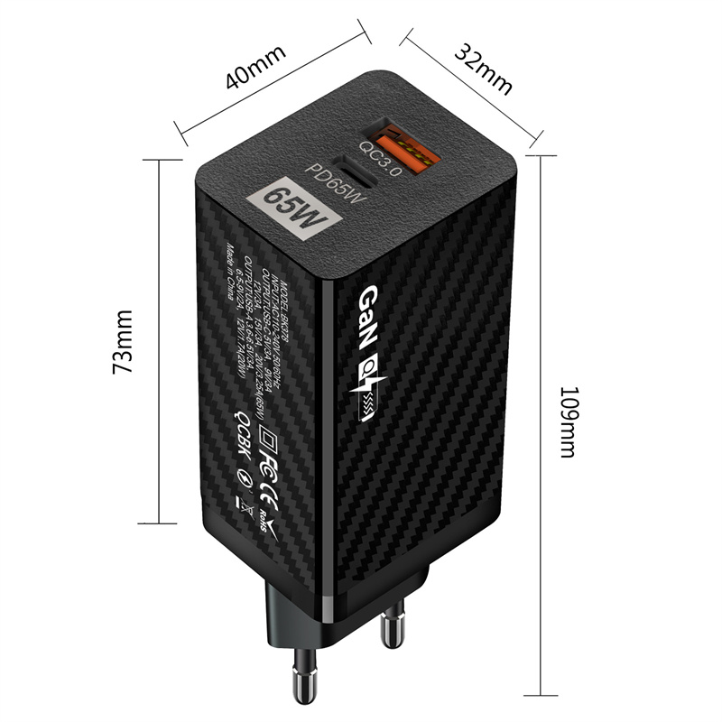 GaNTechUSLIONPD65W2-PortUSBPDChargerUSB-CUSB-APDQC30FastChargingWallChargerAdapterEUPlugforiPhone151-2005579-5