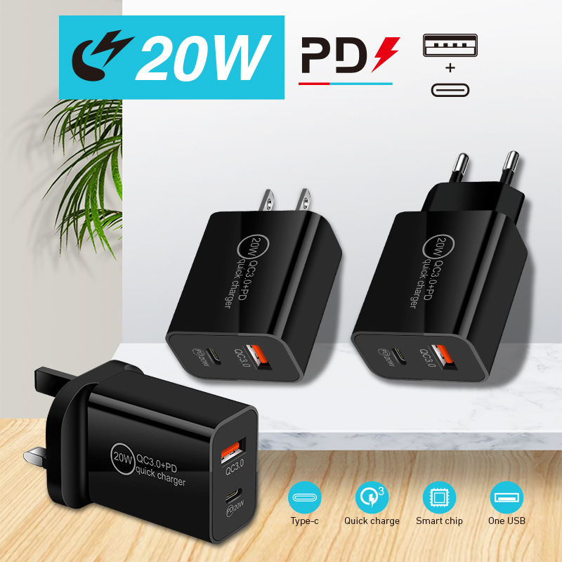 PD20W2-PortUSBPDChargerDual20WUSB-CPD30QC30FastChargingWallChargerAdapterEUPlugforiPhone12131414ProM-1981666-1