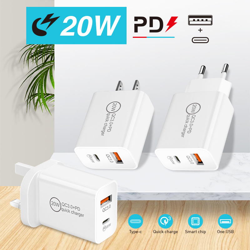 PD20W2-PortUSBPDChargerDual20WUSB-CPD30QC30FastChargingWallChargerAdapterEUPlugforiPhone12131414ProM-1981666-2