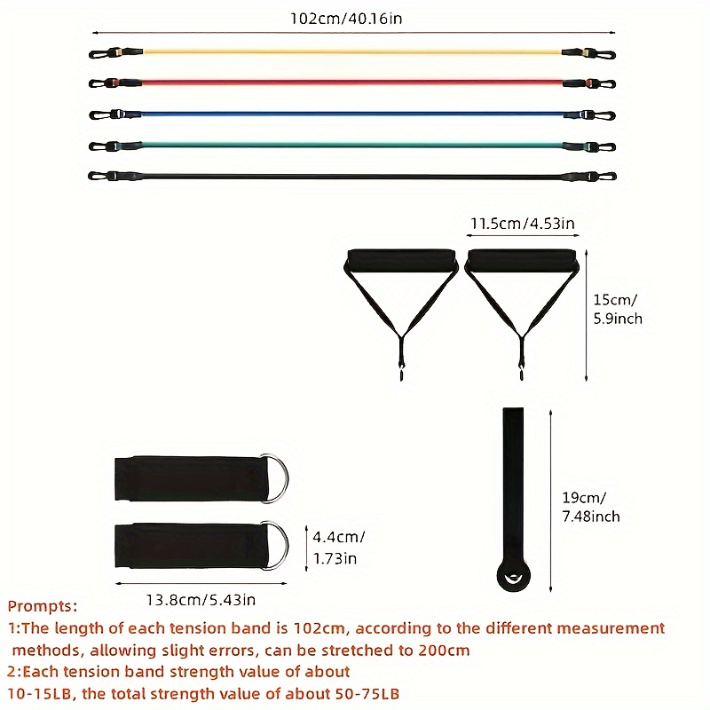 11PcsTPEResistanceBandsPullRopeSet100lbsIndoorPortableFitnessEquipmentArmWaistLegChestTrainerExercis-2006787-8