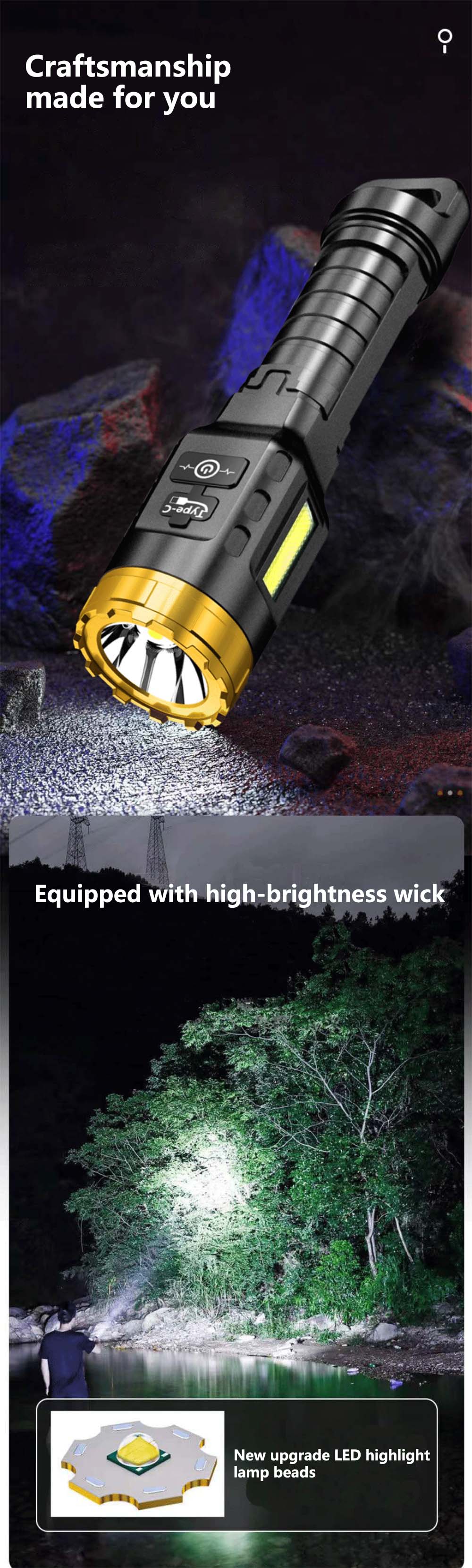 BIKIGHT885LEDCOB500mLongRangeStrongABSHousingFlashlightWithCOBSideLightType-CUSBRechargeablePortable-1924259-1