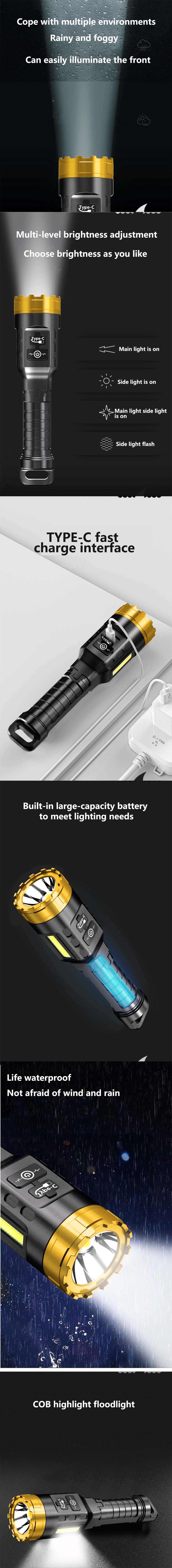 BIKIGHT885LEDCOB500mLongRangeStrongABSHousingFlashlightWithCOBSideLightType-CUSBRechargeablePortable-1924259-2