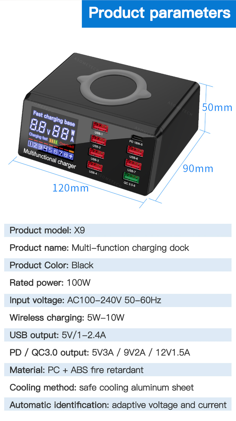 Bakeey100W8-PortUSBPDChargerPD30QC30DesktopChargingStationSmartCharger10WWirelessChargerChargingPadF-1716456-12