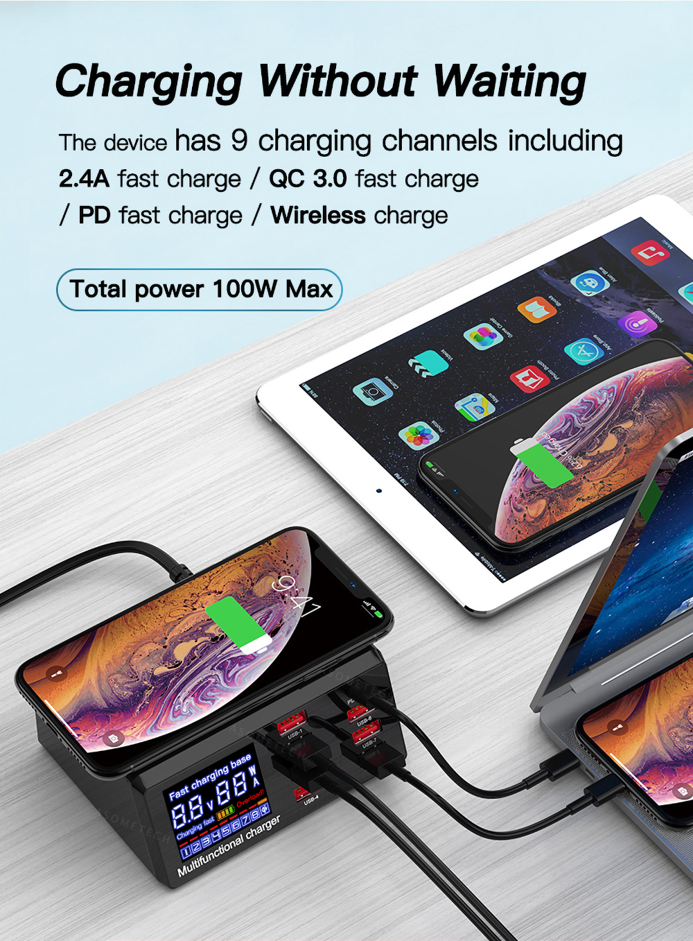 Bakeey100W8-PortUSBPDChargerPD30QC30DesktopChargingStationSmartCharger10WWirelessChargerChargingPadF-1716456-9