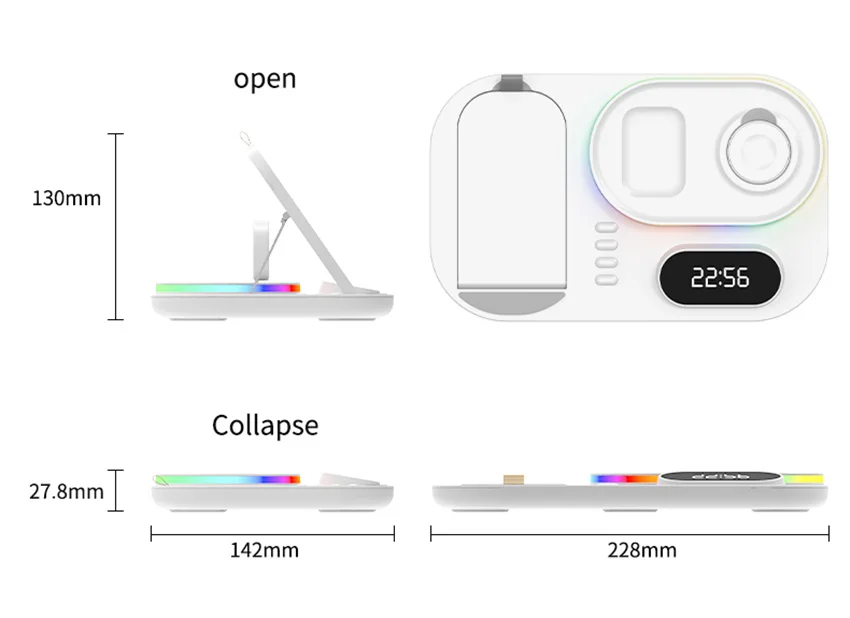 Bakeey15W4in1WirelessChargerFastChargingPadDockwithDigitalClockRBGLightsforSmartPhonesforiPhone15141-2004573-21