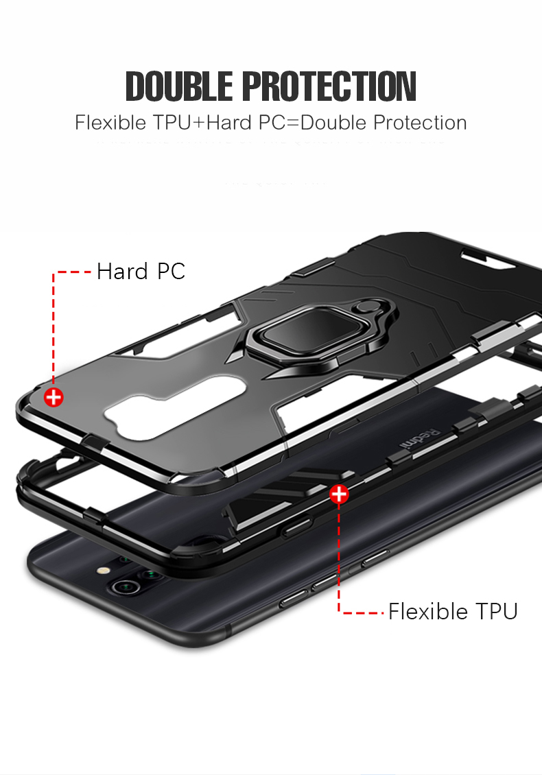 BakeeyArmorShockproofMagneticwith360RotationFingerRingHolderStandPCProtectiveCaseforXiaomiRedmi9Non-1712700-6