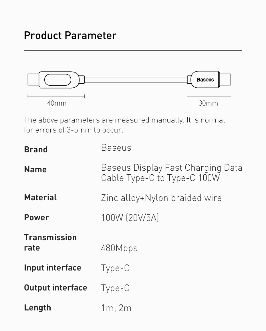 Baseus100WLEDDisplayUSB-CtoUSB-CPDPowerDeliveryCableE-markChipFastChargingDataTransferCordLineforSam-1835869-16