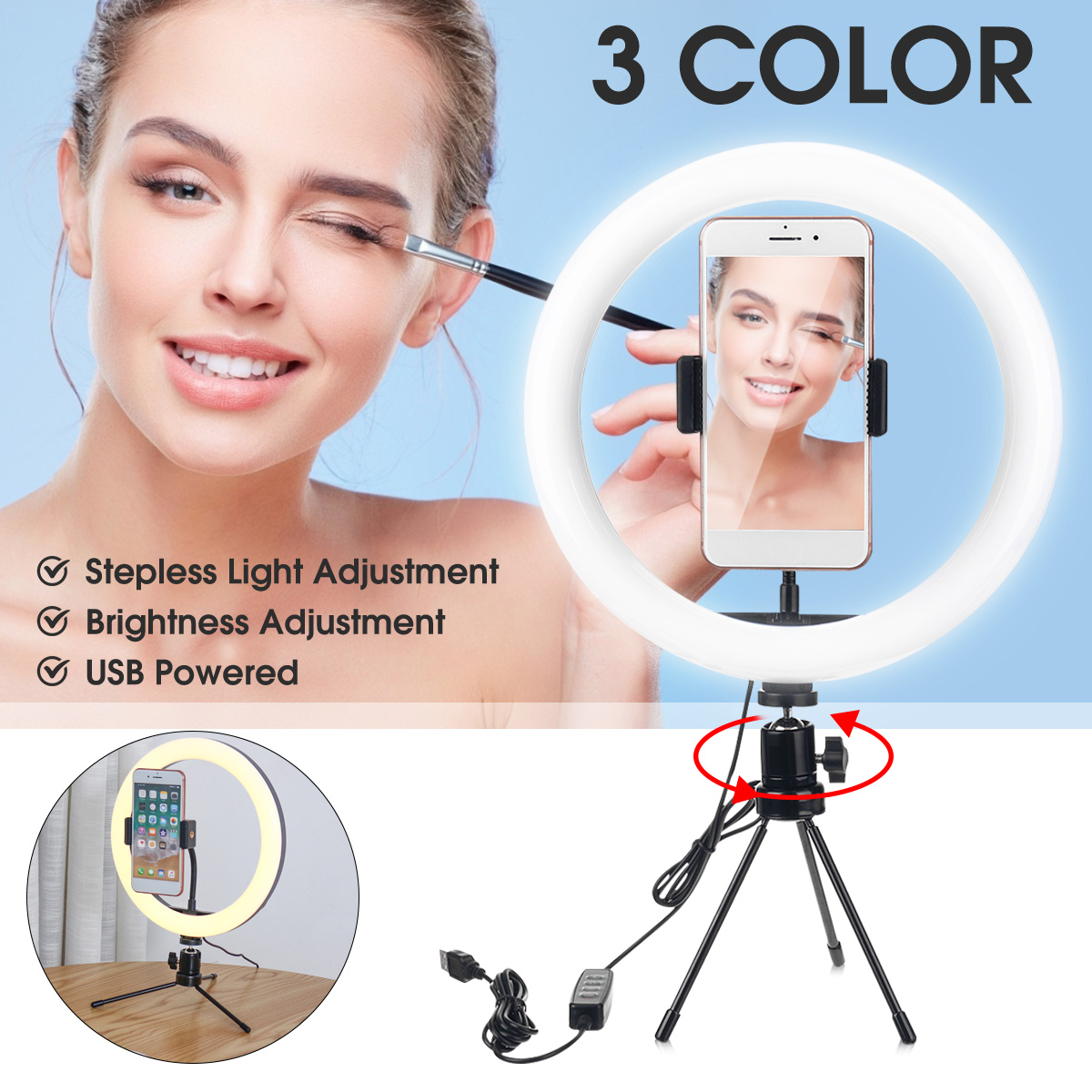 DimmableLEDRingLightLamp18CM26CMFillLightforMakeupLiveStreamSelfiePhotographyVideoRecordOnlineTeachi-1680025-2