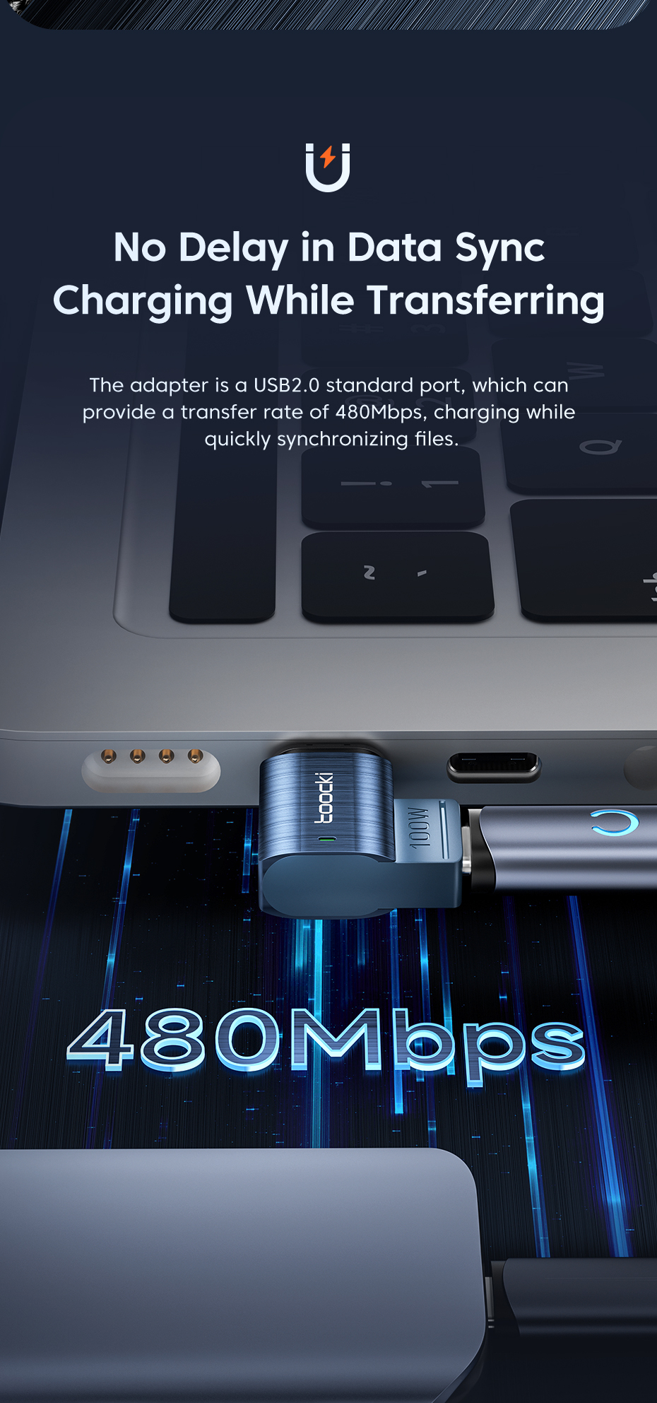 Toocki100WUSB-CToType-CMagneticAdapter2in1PDFastChargingType-CConnectorDataSync90DegreeUSB-CMagnetCo-1991941-5