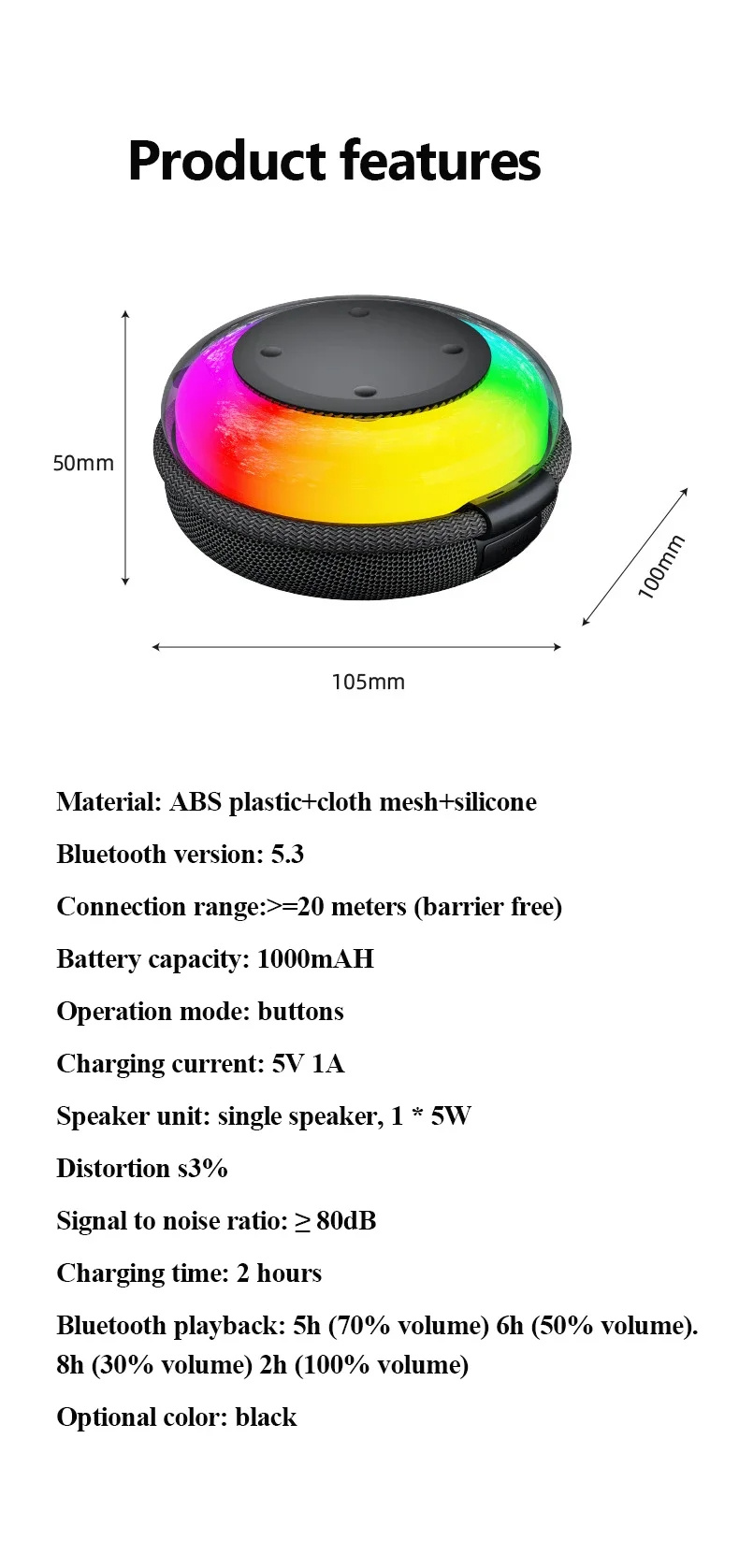 EBS-310Minibluetooth53SpeakerPortableSpeakerBassRGBLightTWSHands-freeCallIPX5WaterproofOutdoorsHandh-2010395-12