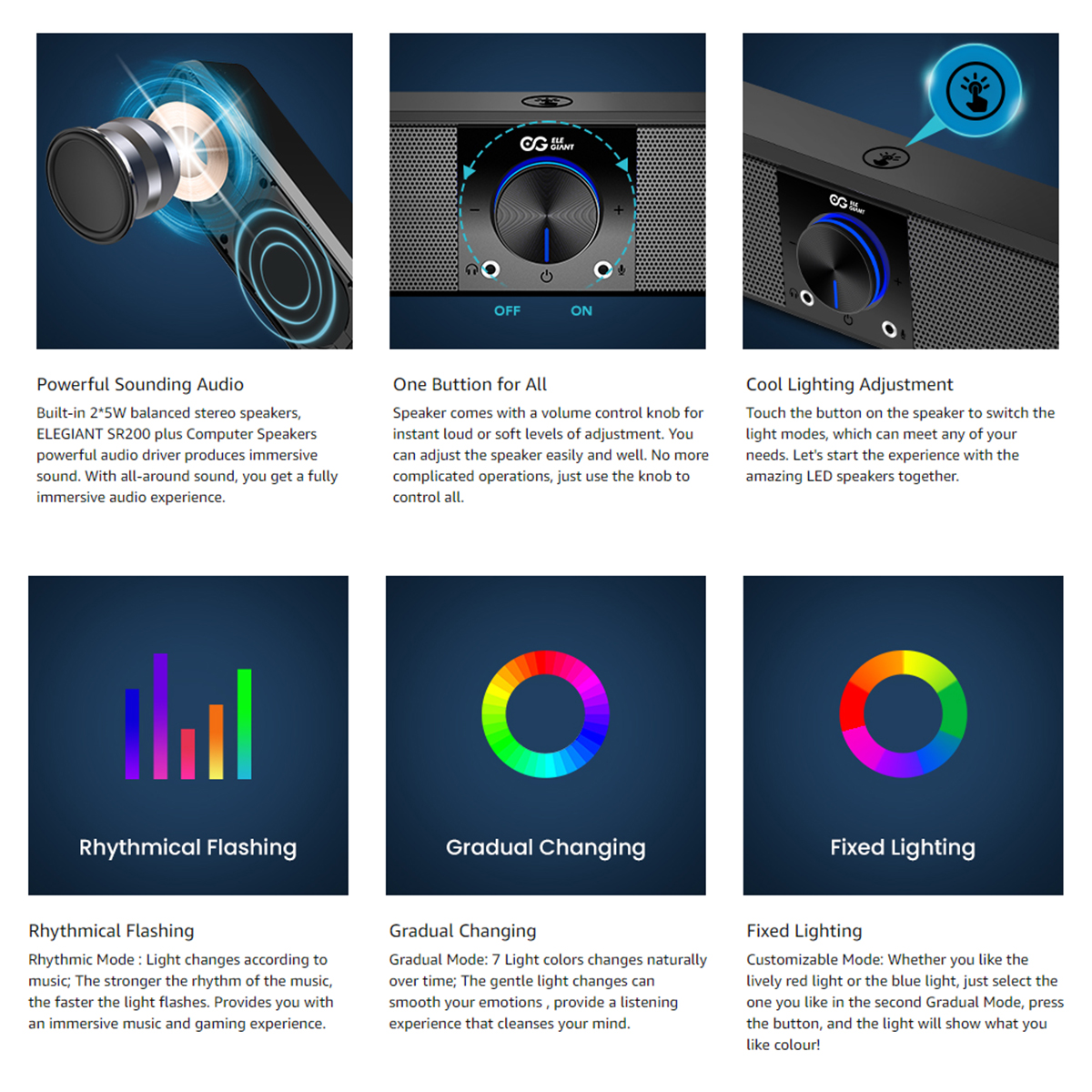 ELEGIANTSR200P10WWiredComputerSpeakersSoundbarwith3LightModeEnhancedStereoUSBPowered-1886328-8