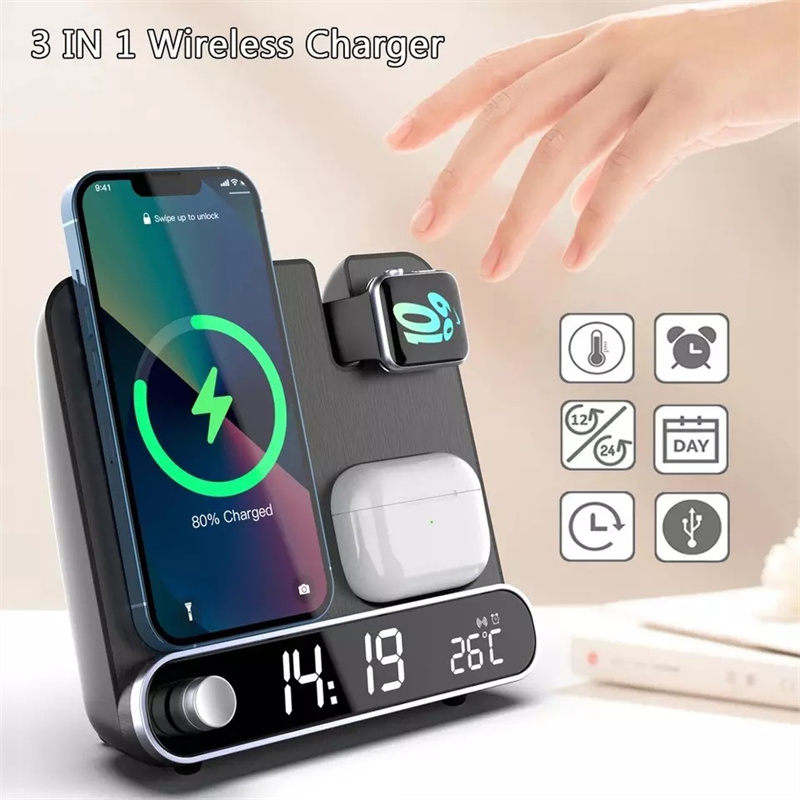 Bakeey15W3in1WirelessChargerwithAlarmClockFastWirelessChargingStandforQi-enabledSmartPhonesforiPhone-2002182-2