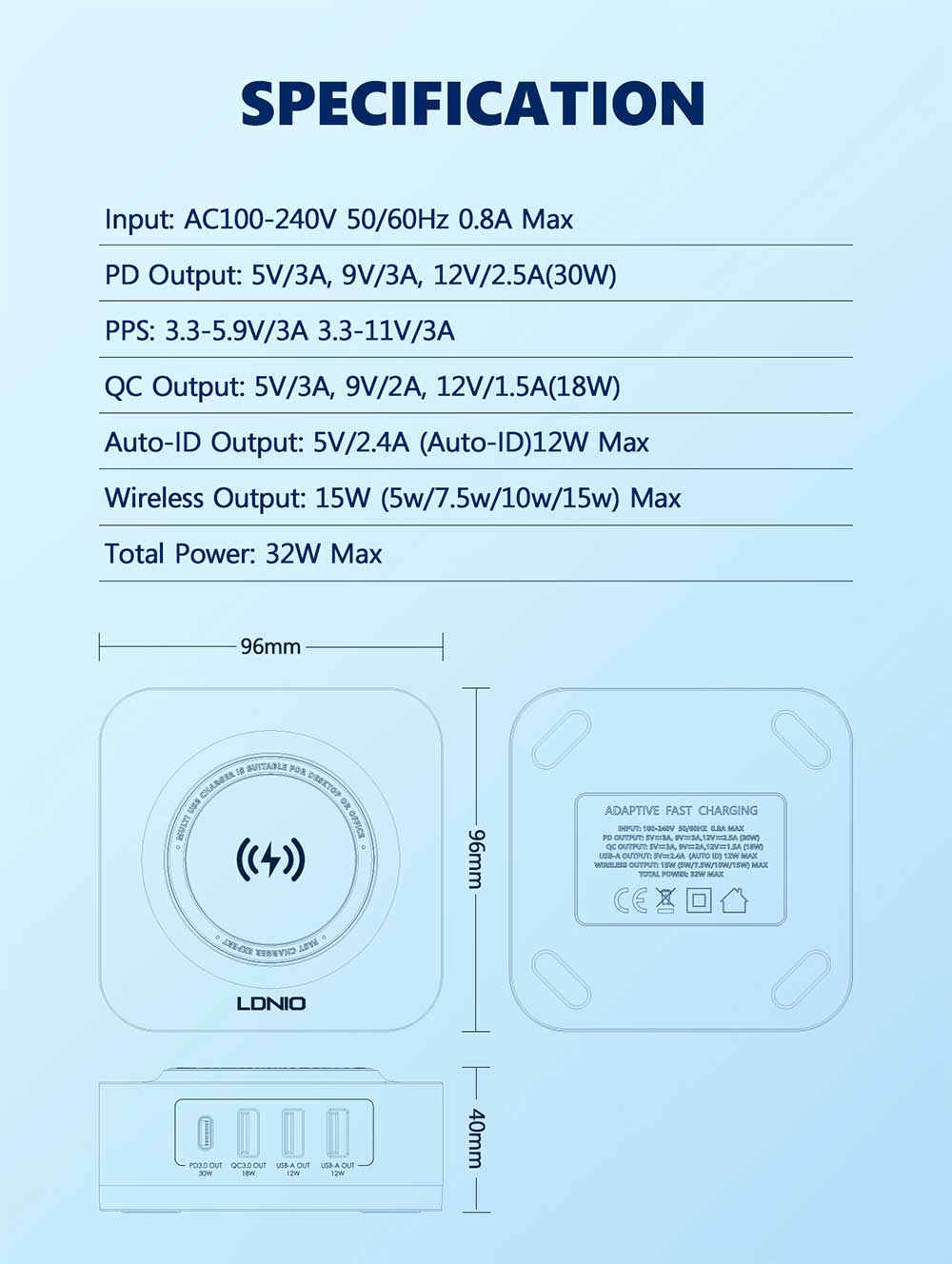 LDNIO15W10W75W5WFastWirelessChargerFastChargingPadwith4-PortUSBCharger30WPD3018WQC30Dual12WUSB-ASCPA-1979890-2