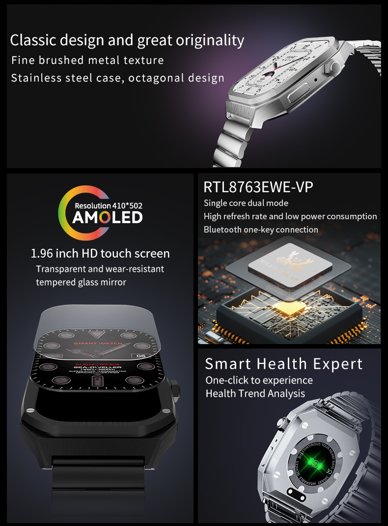 HD40196inchHDAMOLEDDisplaybluetoothCallHeartRateBloodPressureSpO2MonitorSleepMonitoringNFCFunctionMu-2000603-2