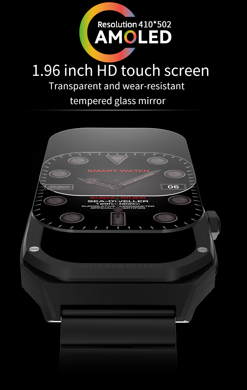 HD40196inchHDAMOLEDDisplaybluetoothCallHeartRateBloodPressureSpO2MonitorSleepMonitoringNFCFunctionMu-2000603-6